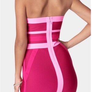 bebe Fuchsia and Light Pink Strapless Dress